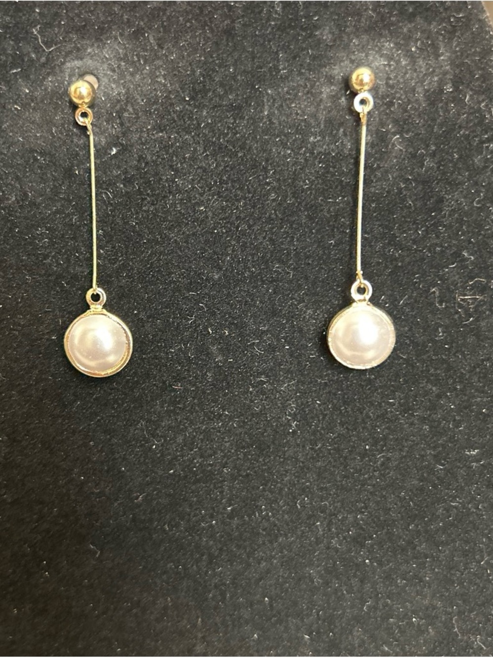 Gold color Drop Earrings with faux Pearl Accent